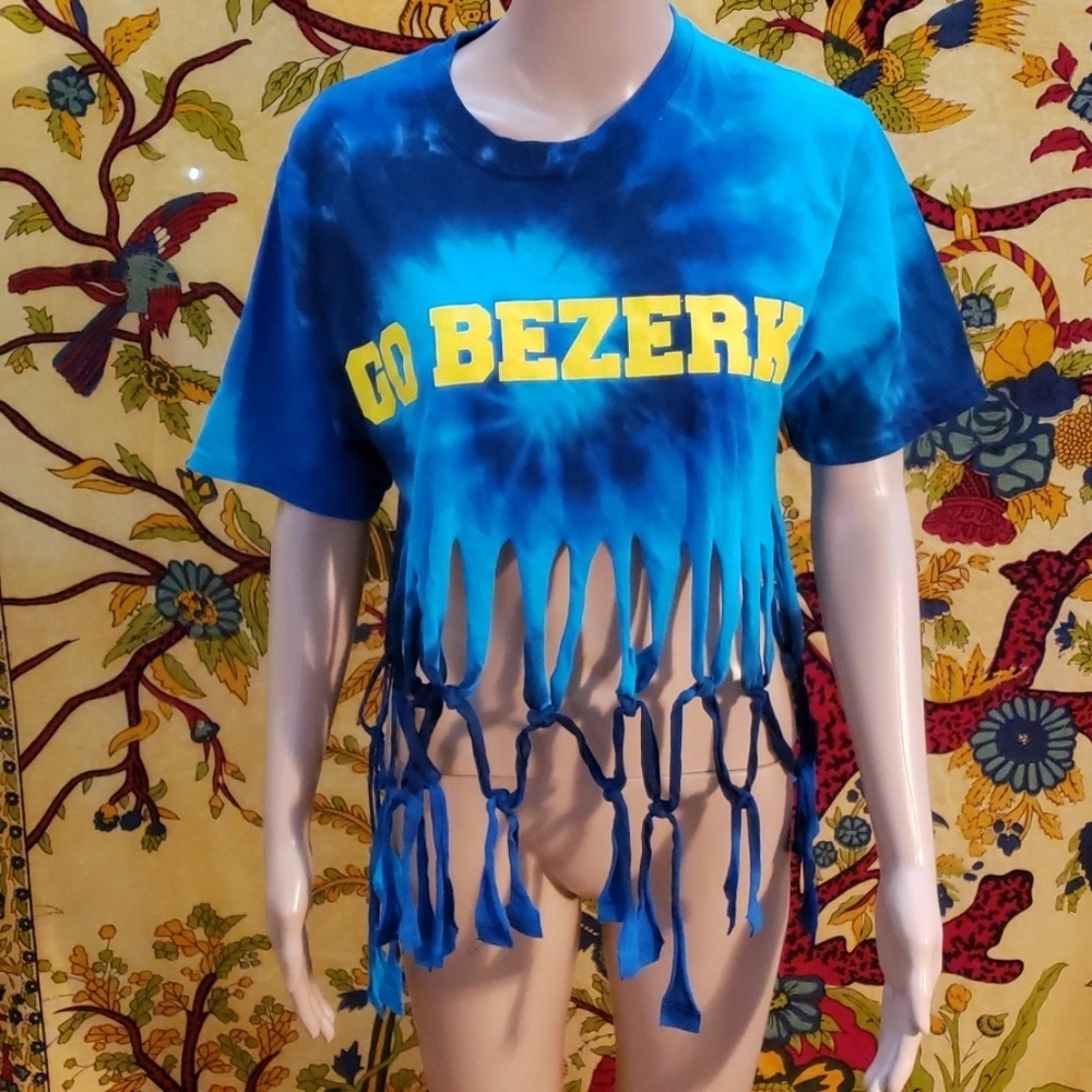 Tie dye fringe Go Bezerk crop top size small